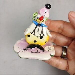 Zampiva Clown Figurine Spaghetti Hair Hand Made Hand Painted Italy Signed 2.75"